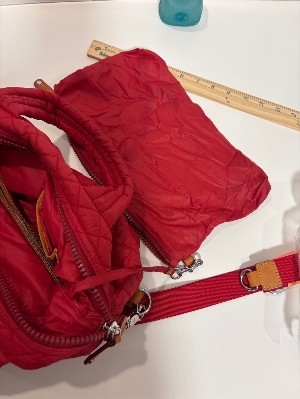 MZ Wallace Classic Sutton Crossbody Bag | Red Quilted Nylon | Good Condition - Picture 7 of 8
